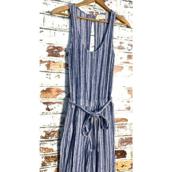 Anthropologie Cloth & Stone Striped Linen Coastal Flowing Op[en Back Jumpsuit - Picture 6 of 14